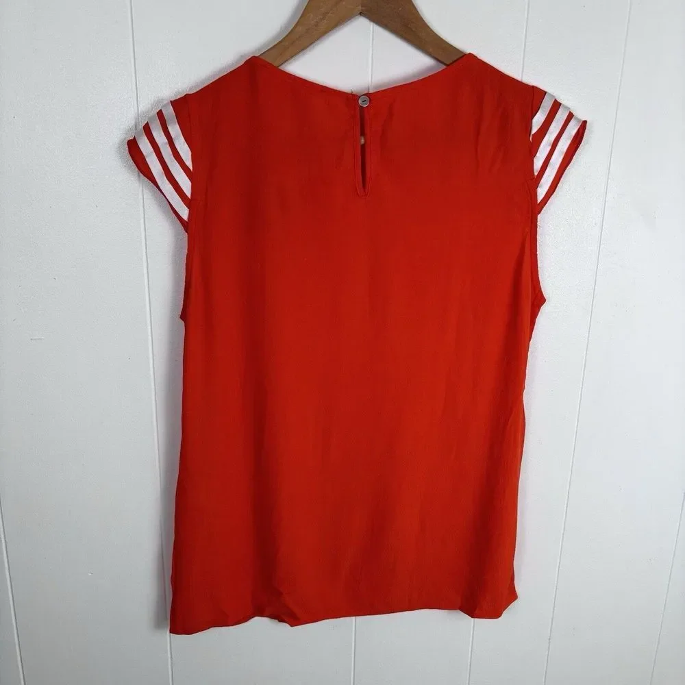 Roberta Biagi Vermillion Orange Cap‎ Sleeve Top With Rhinestone Embellishment